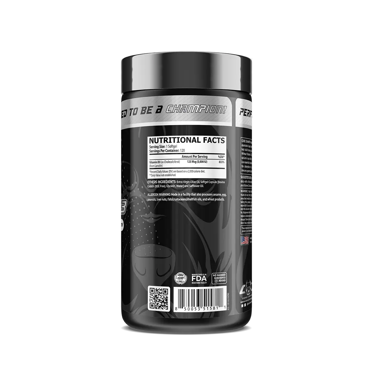 Core Champs Vitamin D3 nutrition facts and ingredients