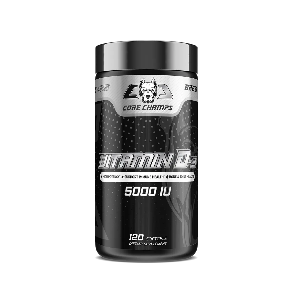 Core Champs Vitamin D3 5000 IU, 120 softgels — front