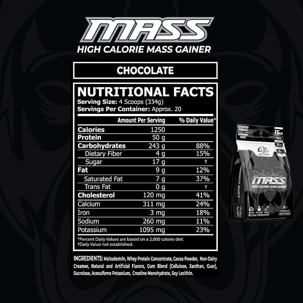 Core Champs Chocolate Mass Gainer nutrition facts and ingredients
