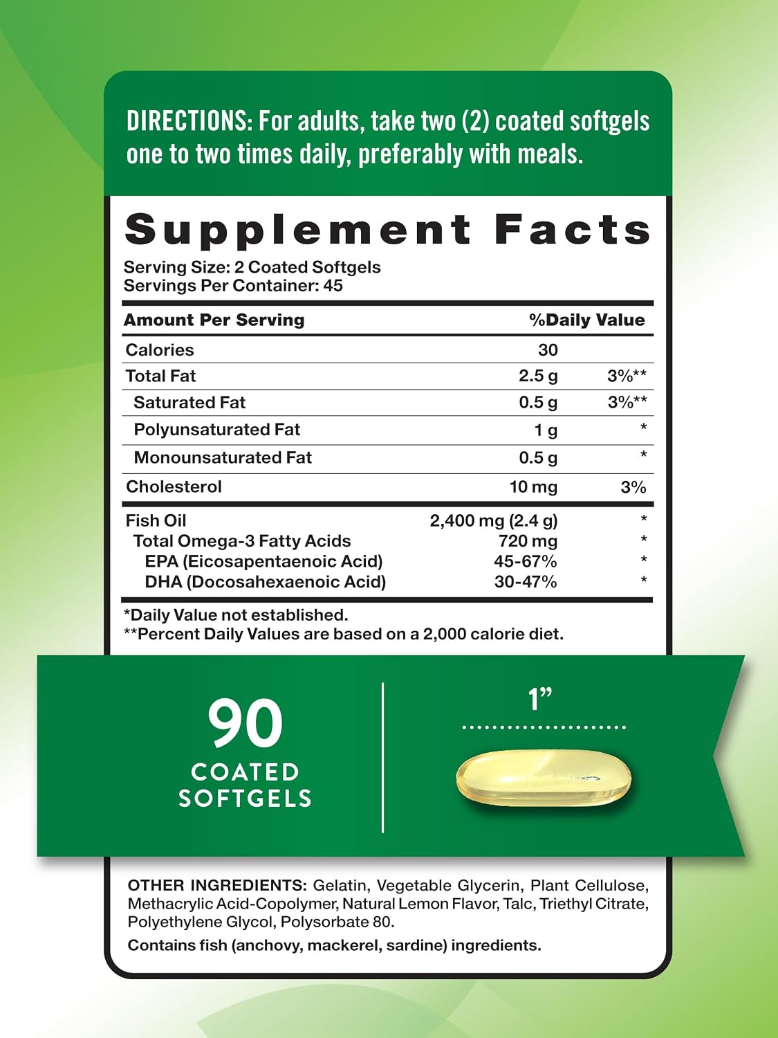 Fish Oil 2400 mg 90 Softgels | زيت السمك 90 كبسولة