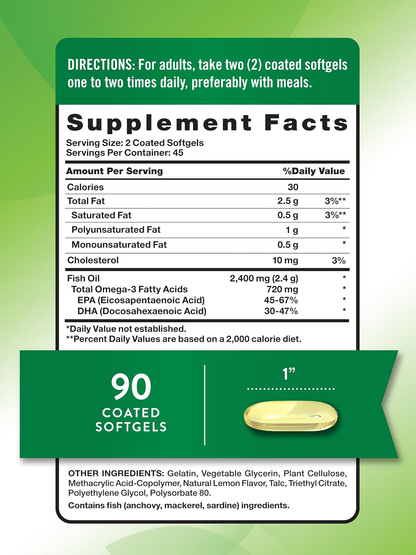 Fish Oil 2400 mg 90 Softgels | زيت السمك 90 كبسولة