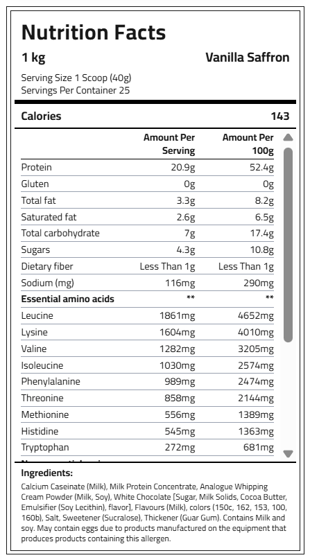 Vanilla Saffron Cookie Dough nutrition facts and ingredients
