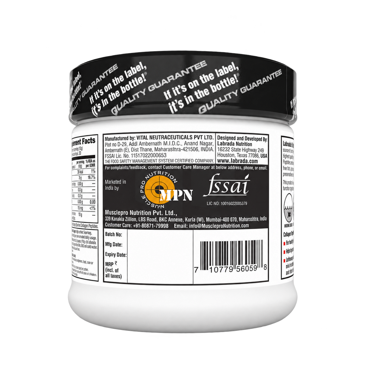 Labrada Collagen Peptides manufacturer label